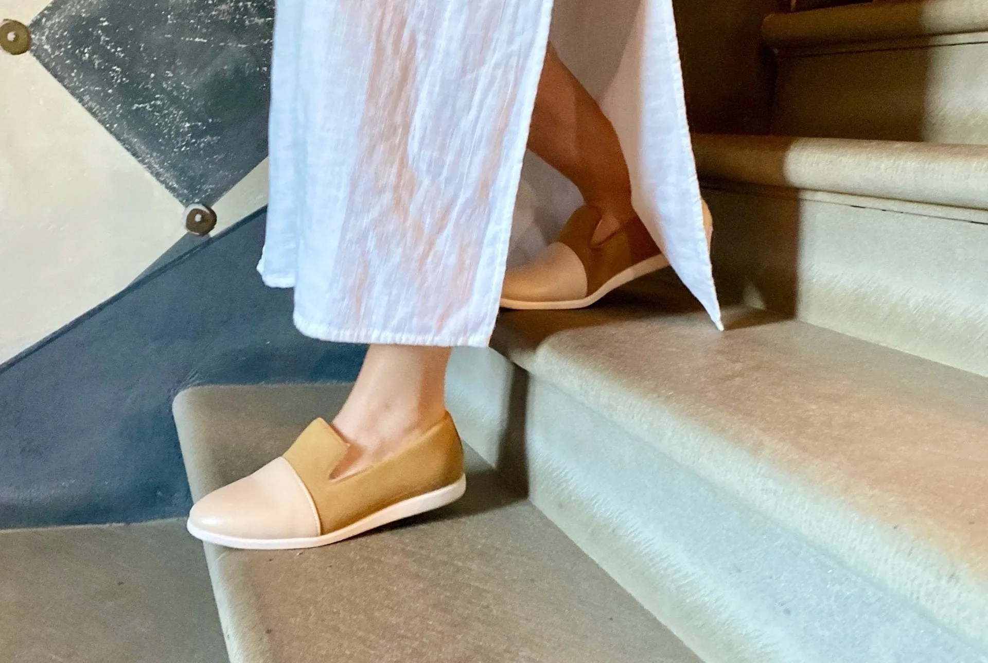 Mocassins Maison en Cuir Pomme & Suédine Végane | Rose Poudré & Cannelle