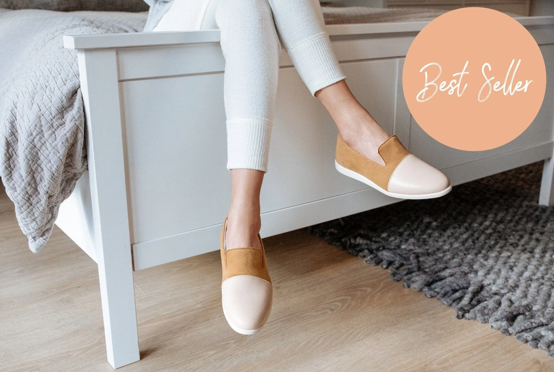 Mocassins Maison en Cuir Pomme & Suédine Végane | Rose Poudré & Cannelle