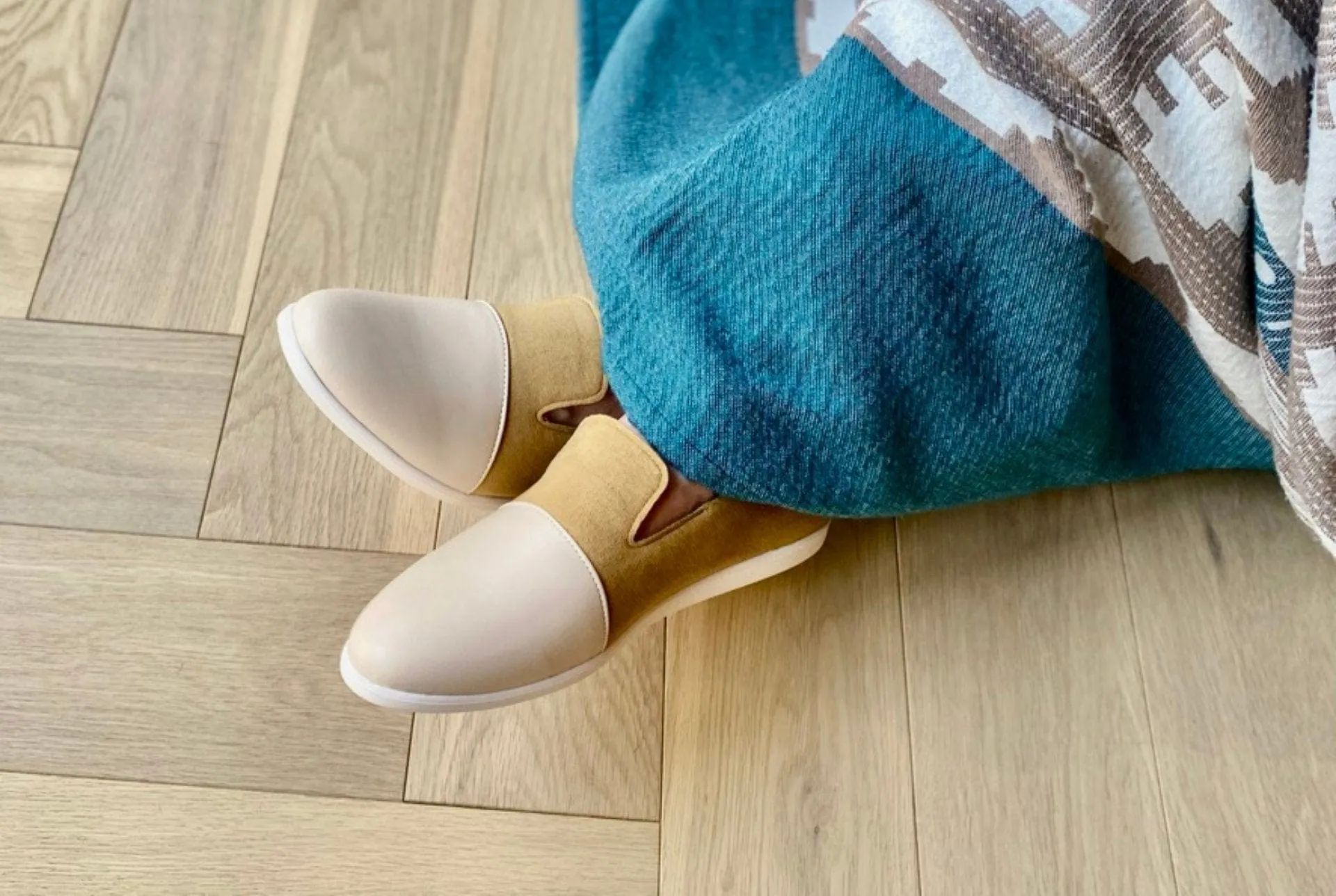 Mocassins Maison en Cuir Pomme & Suédine Végane | Rose Poudré & Cannelle