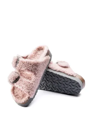 Arizona Big Buckle Shearling Slippers In Teddy Crystal Rose