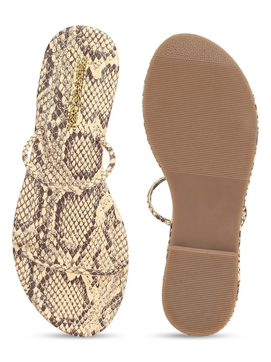 Escarpins Beige Serpent PU à Enfilage Facile