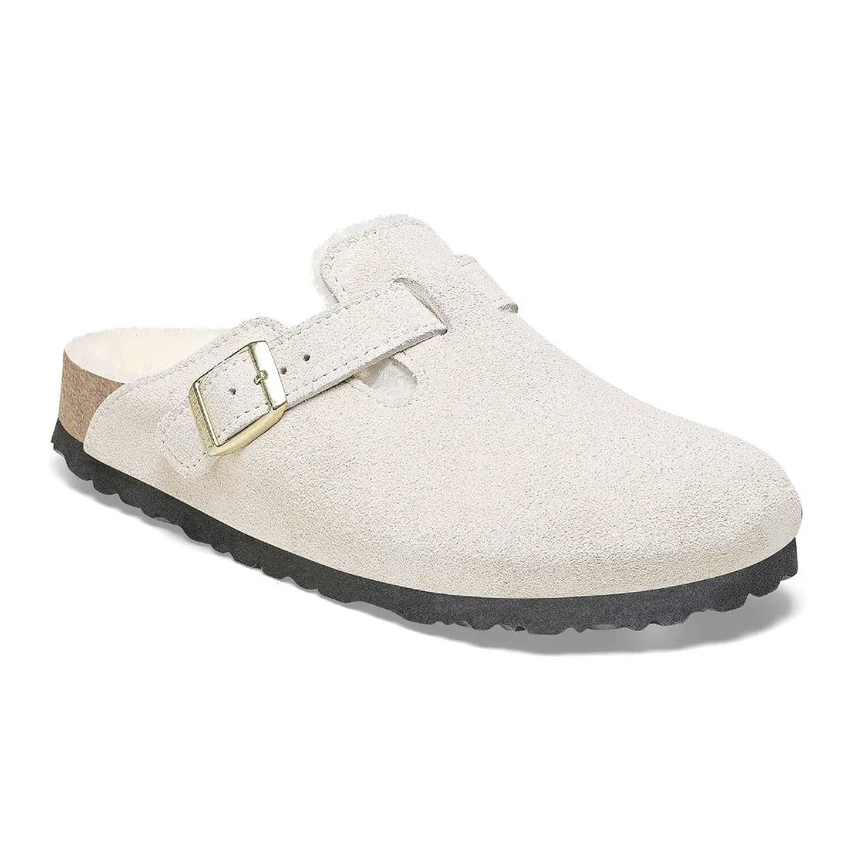 Birkenstock Femme Boston Doublure en Mouton Suédé Blanc Antique