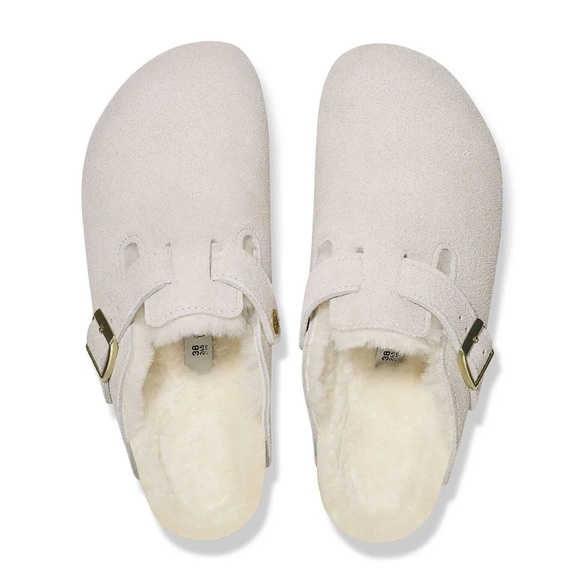 Birkenstock Femme Boston Doublure en Mouton Suédé Blanc Antique