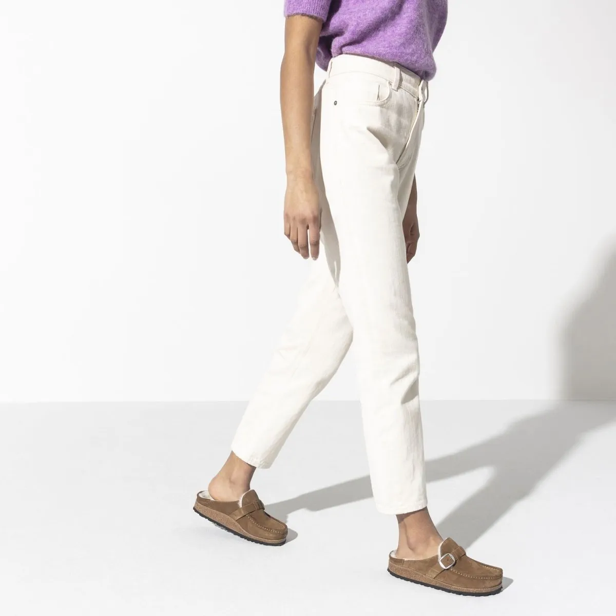 Birkenstock Femmes Buckley en Daim avec Doublure en Mouton Tea