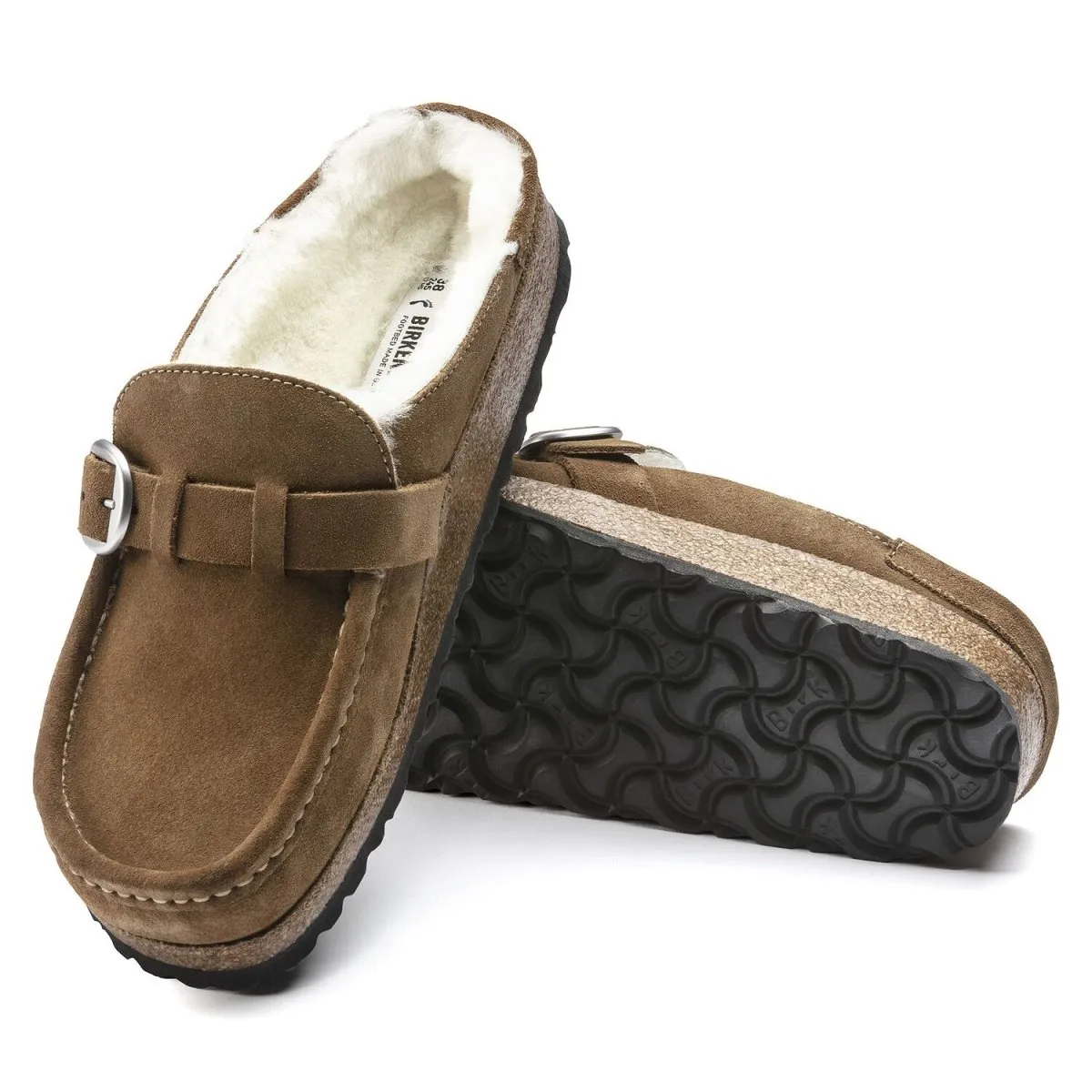 Birkenstock Femmes Buckley en Daim avec Doublure en Mouton Tea