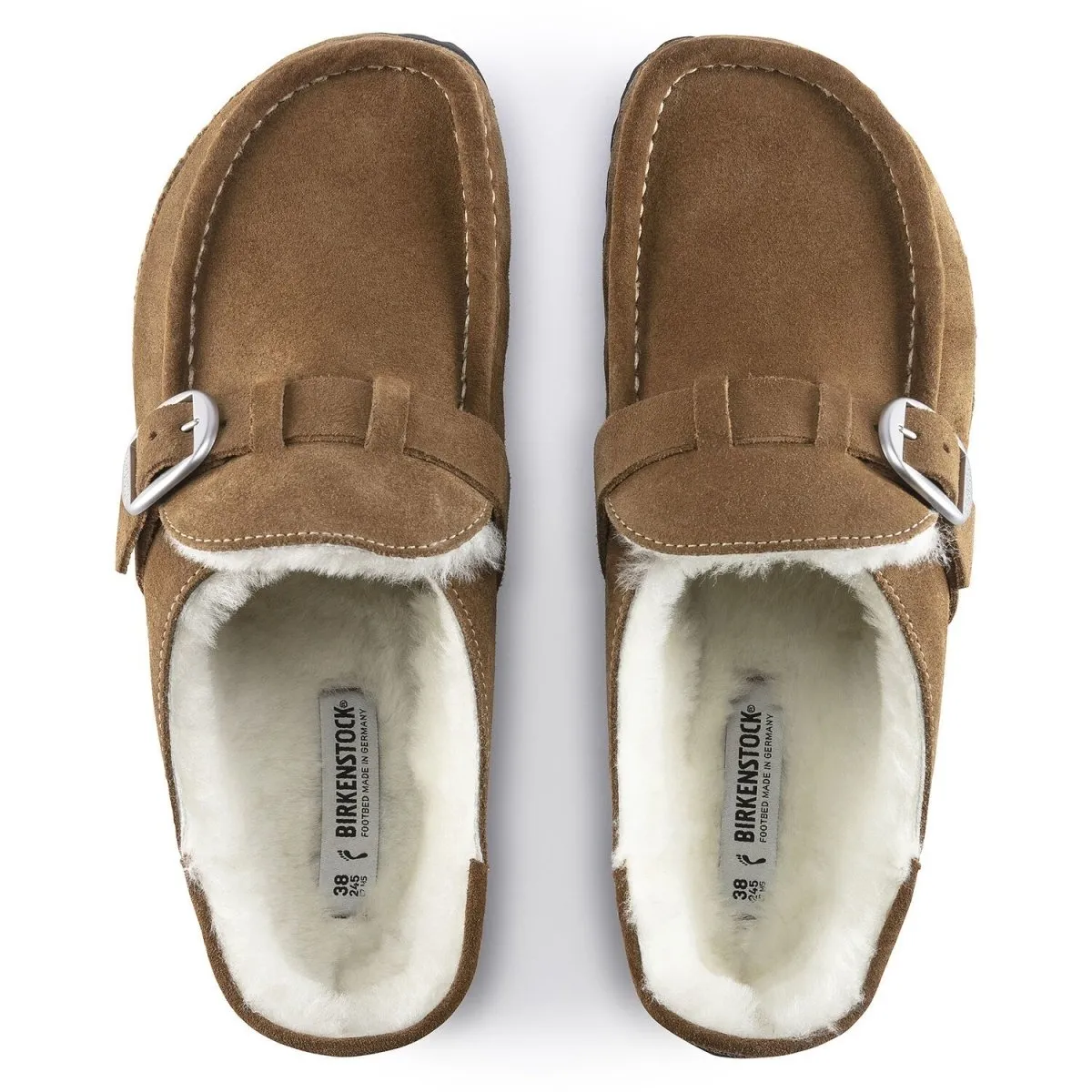 Birkenstock Femmes Buckley en Daim avec Doublure en Mouton Tea