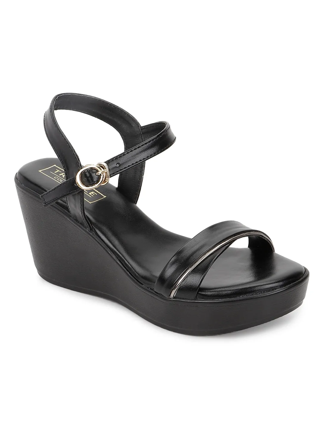 Escarpins à plateforme avec boucle en PU noir (TC-SLC-F65-BLK)