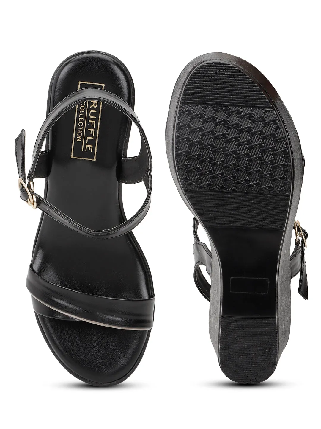 Escarpins à plateforme avec boucle en PU noir (TC-SLC-F65-BLK)