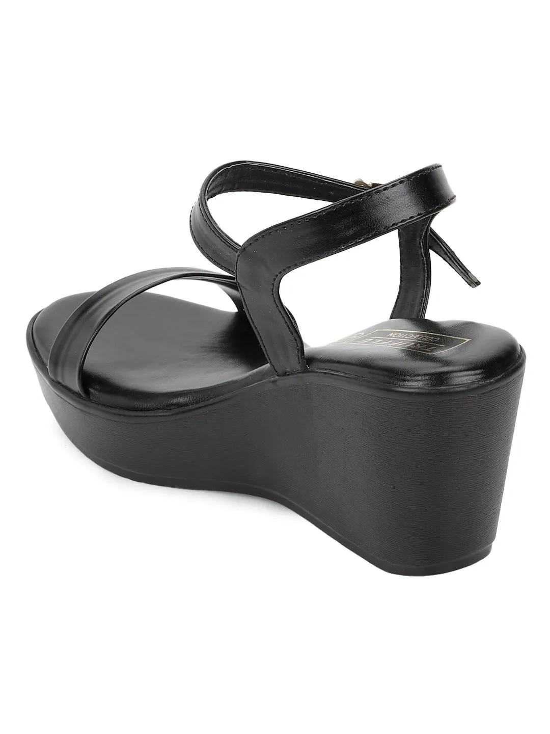 Escarpins à plateforme avec boucle en PU noir (TC-SLC-F65-BLK)