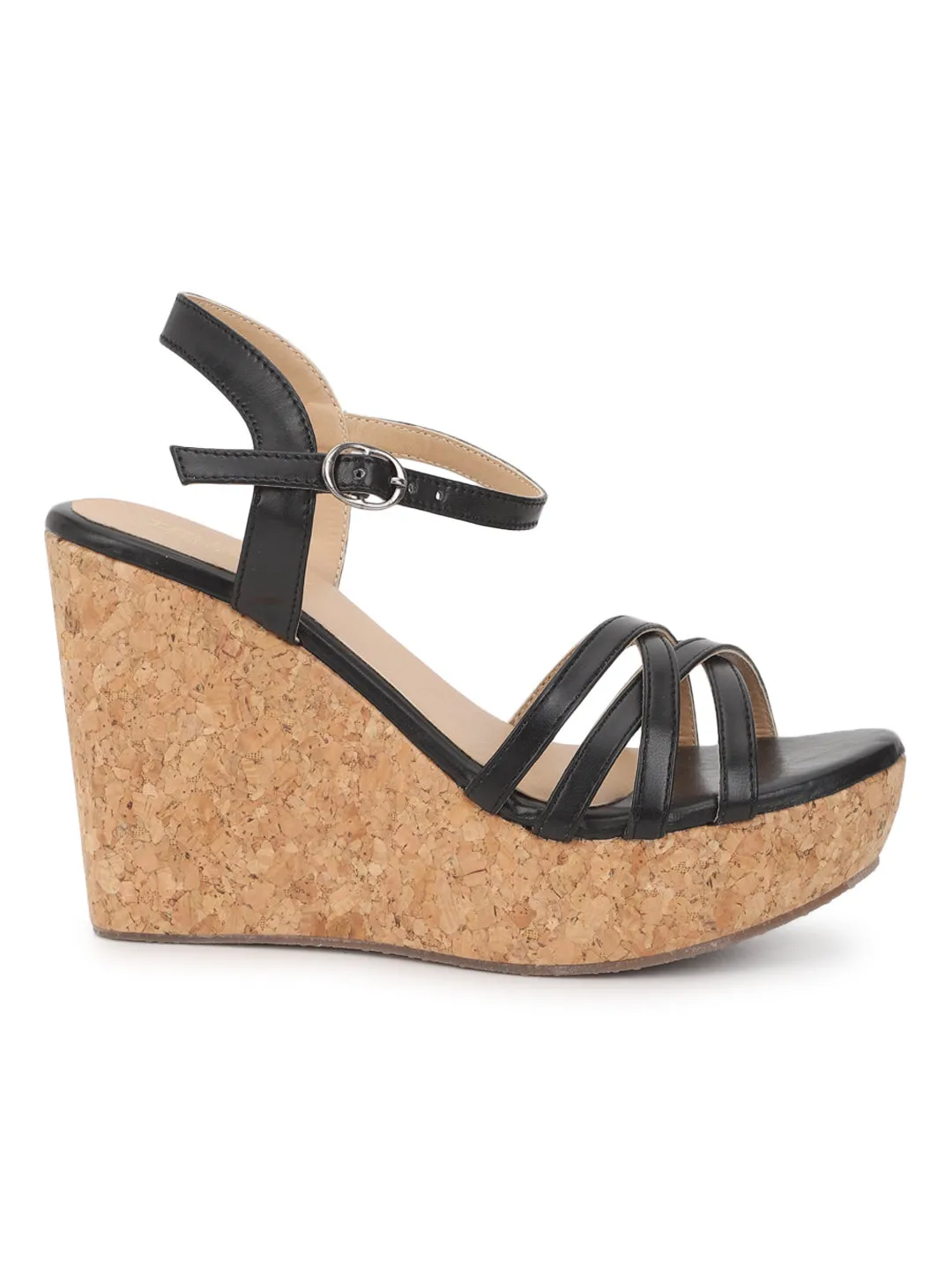 Escarpins à plateforme avec boucle en PU noir (TC-ST-011-BLK)