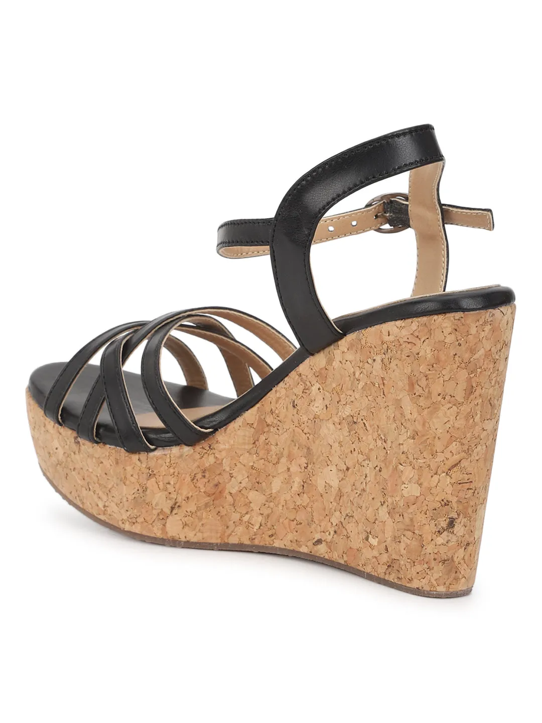 Escarpins à plateforme avec boucle en PU noir (TC-ST-011-BLK)