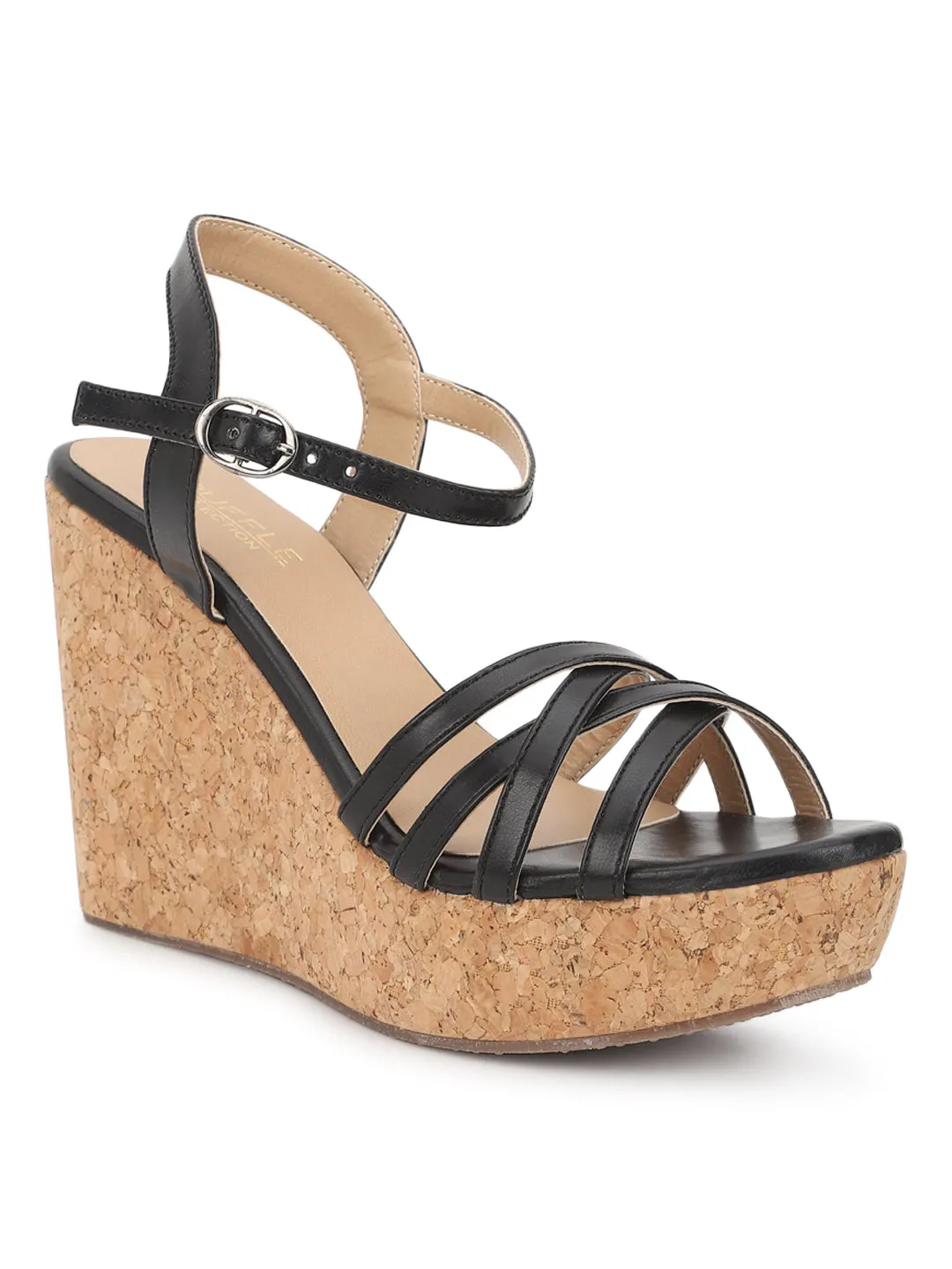Escarpins à plateforme avec boucle en PU noir (TC-ST-011-BLK)