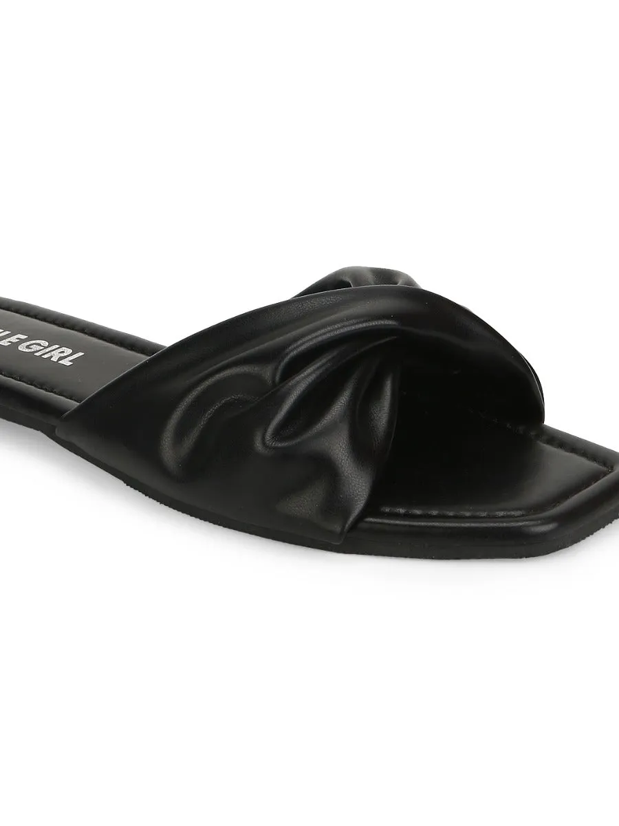 Slip-ons à bride torsadée en PU noir