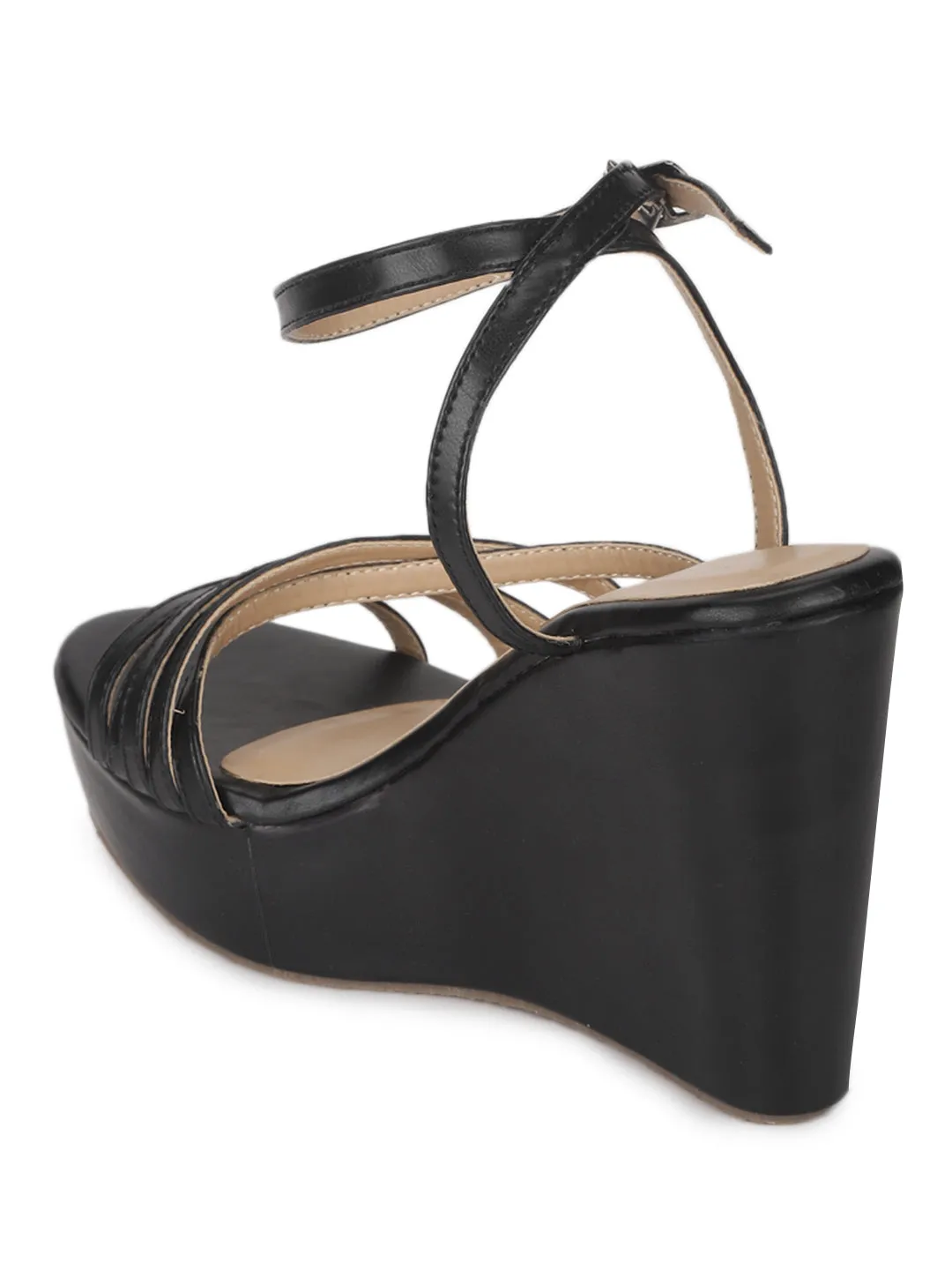 Sandale à plateforme en PU noir (TC-ST-1017-BLK)