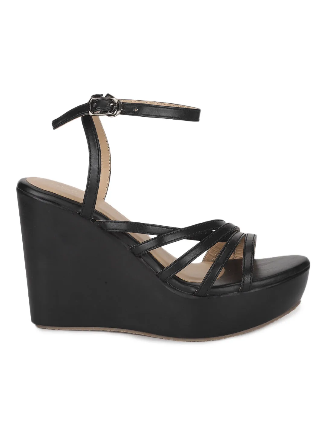 Sandale à plateforme en PU noir (TC-ST-1017-BLK)