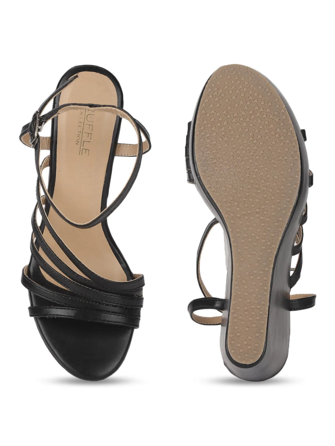 Sandale à plateforme en PU noir (TC-ST-1017-BLK)