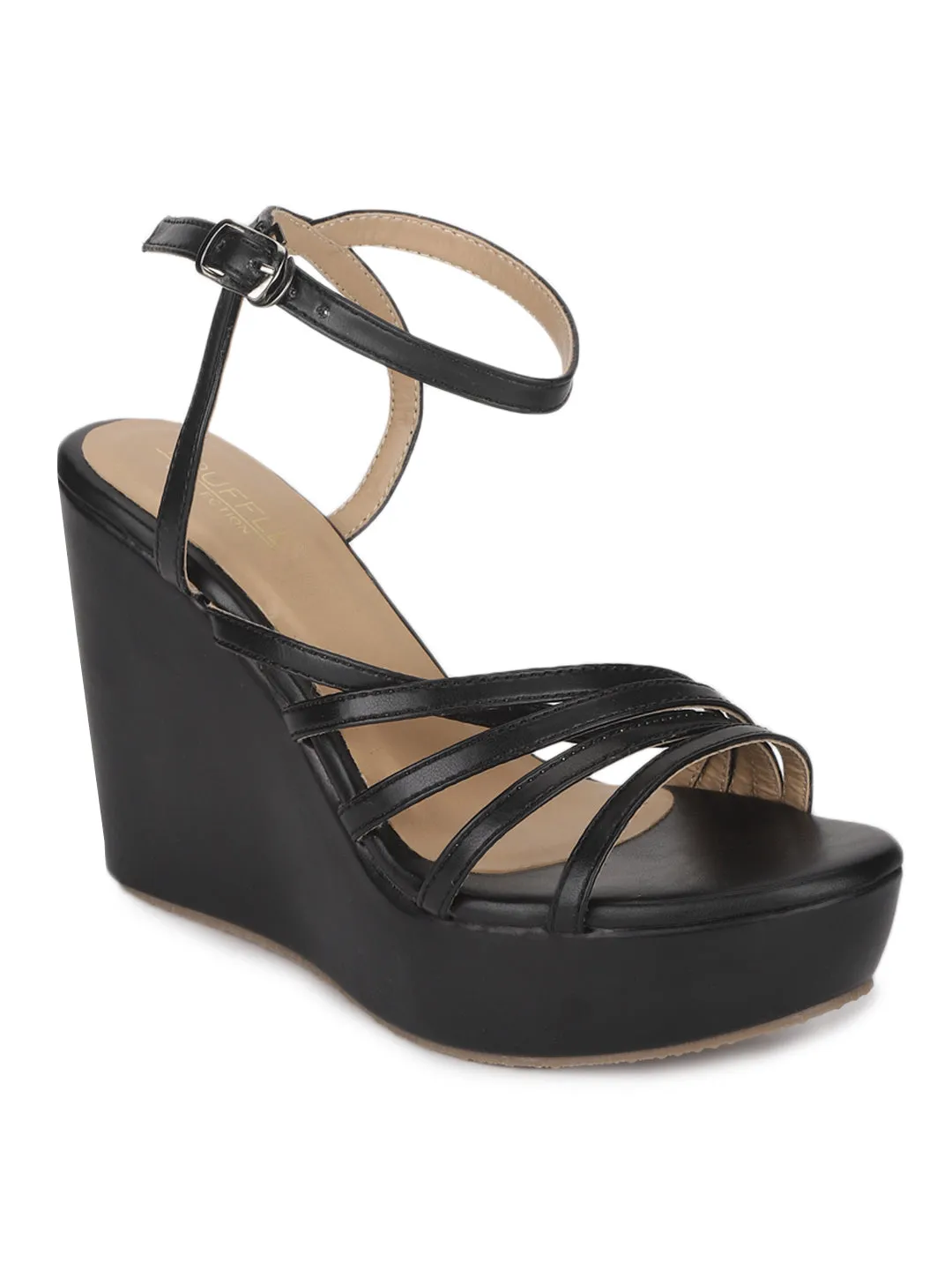 Sandale à plateforme en PU noir (TC-ST-1017-BLK)