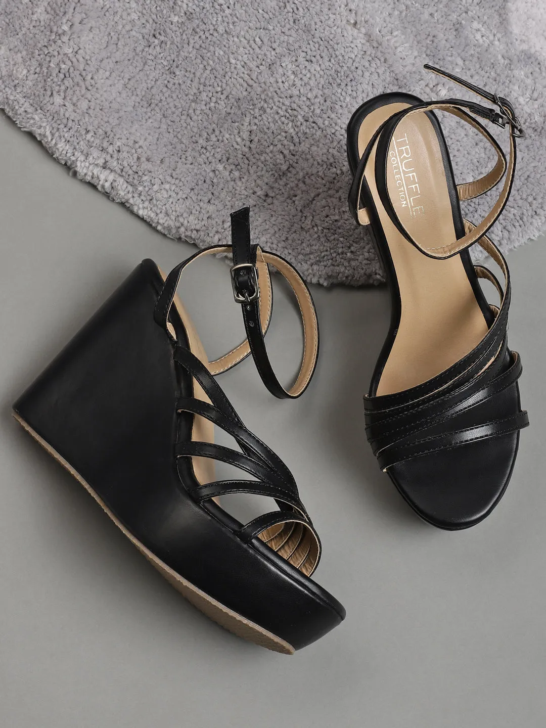 Sandale à plateforme en PU noir (TC-ST-1017-BLK)