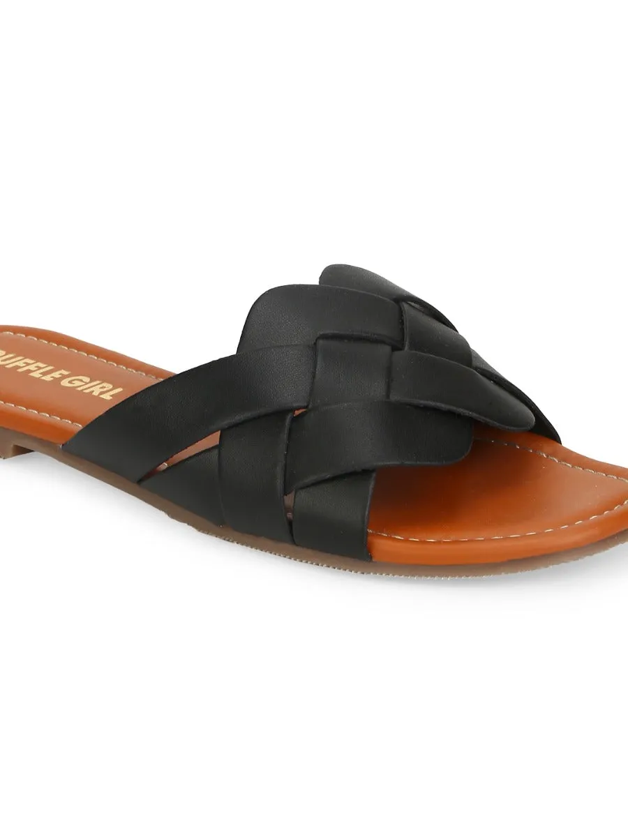 Slip-ons à bride tissée PU noir