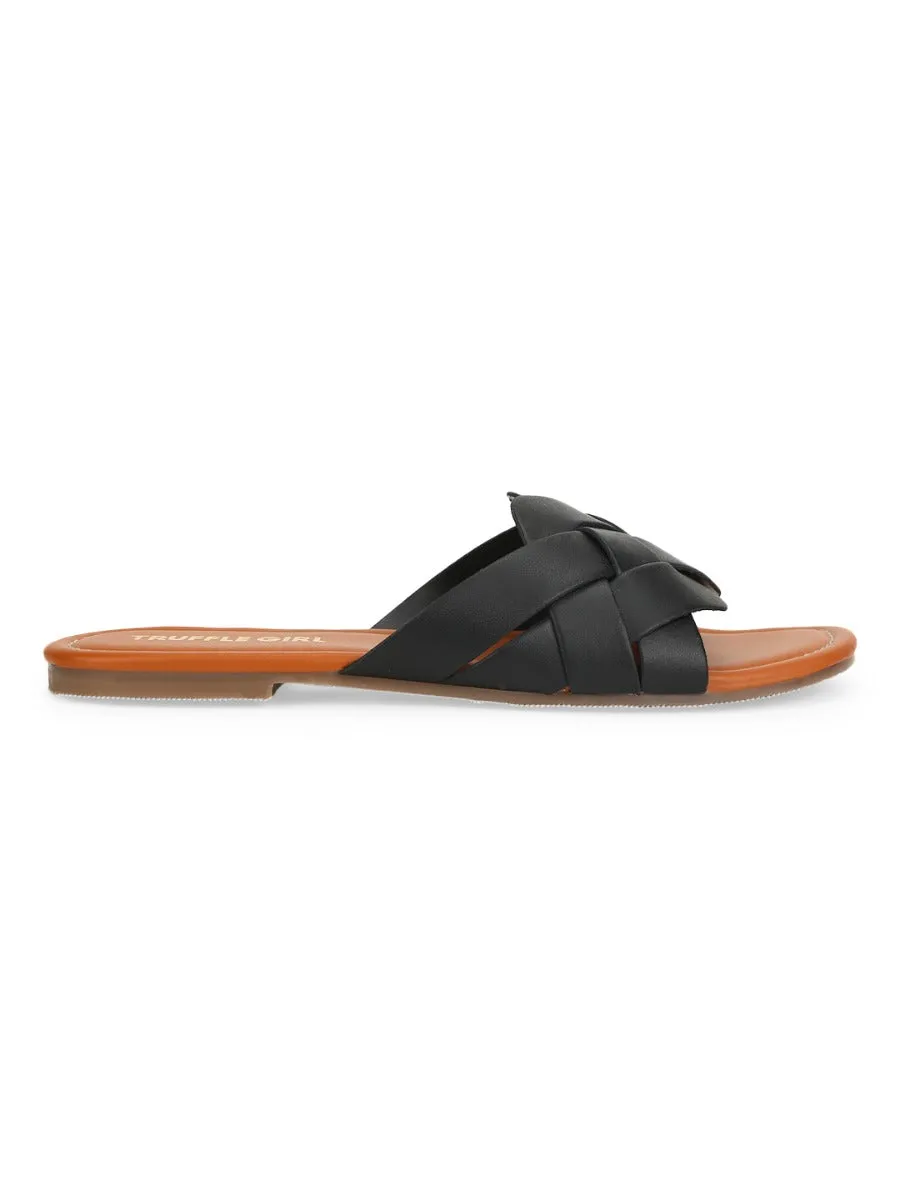 Slip-ons à bride tissée PU noir