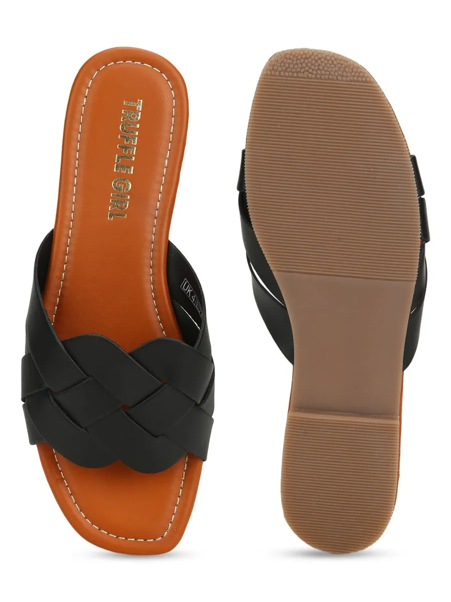 Slip-ons à bride tissée PU noir
