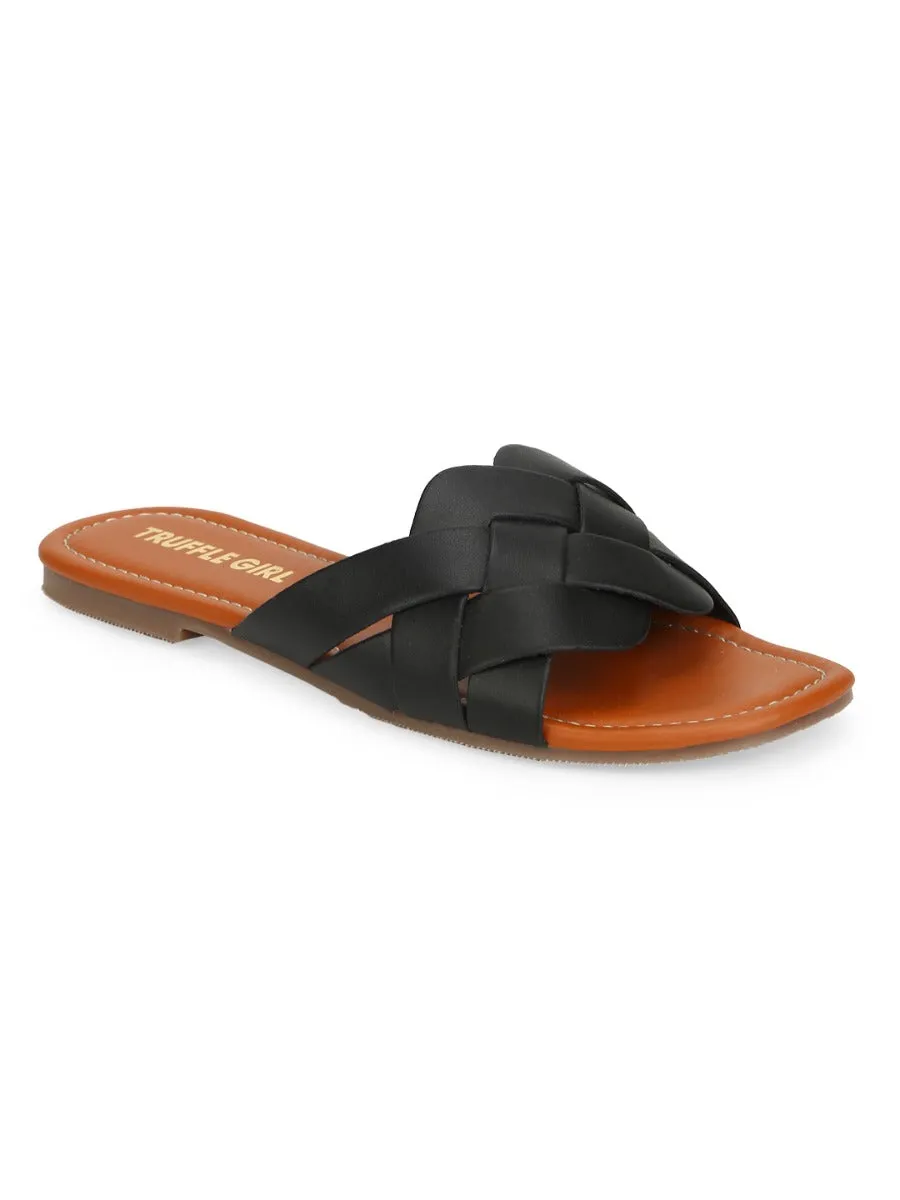 Slip-ons à bride tissée PU noir