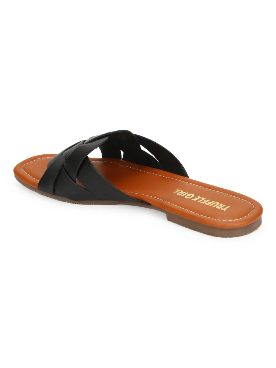 Slip-ons à bride tissée PU noir