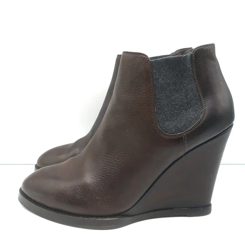 Bottes chelsea à talon compensé Brunello Cucinelli en cuir marron foncé taille 41