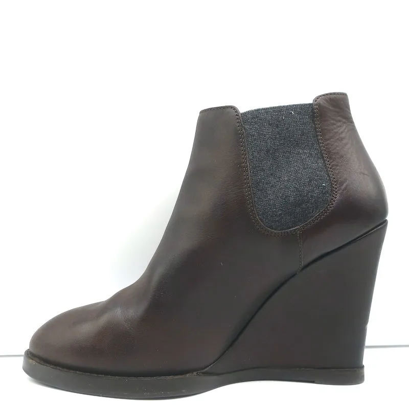 Bottes chelsea à talon compensé Brunello Cucinelli en cuir marron foncé taille 41