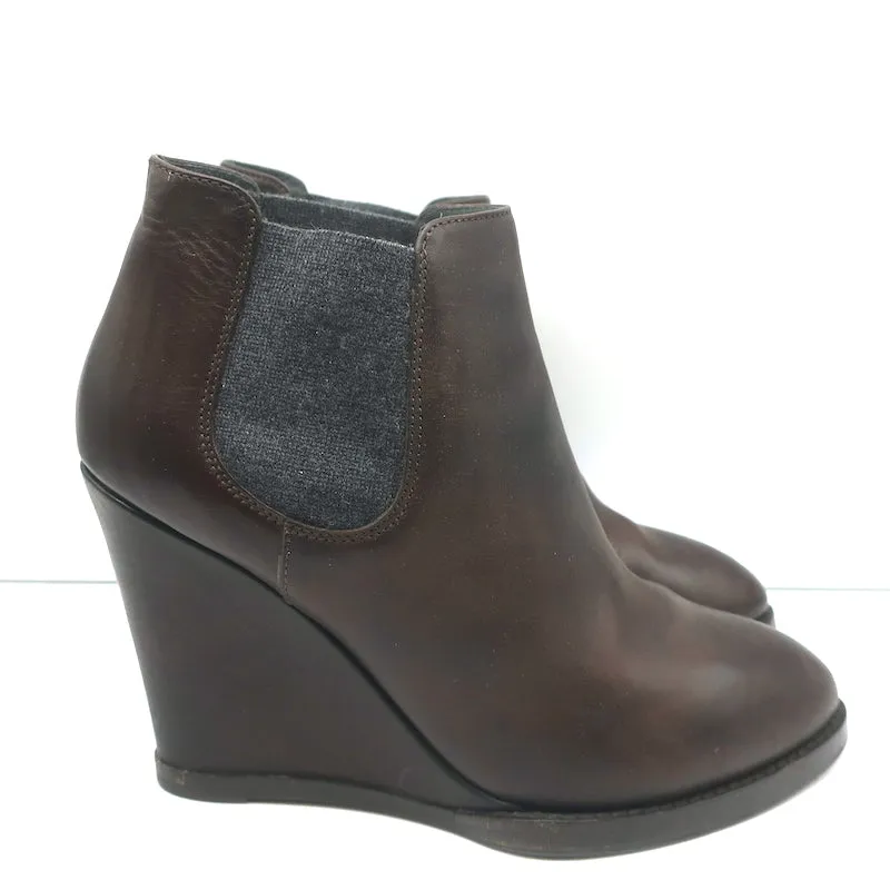 Bottes chelsea à talon compensé Brunello Cucinelli en cuir marron foncé taille 41