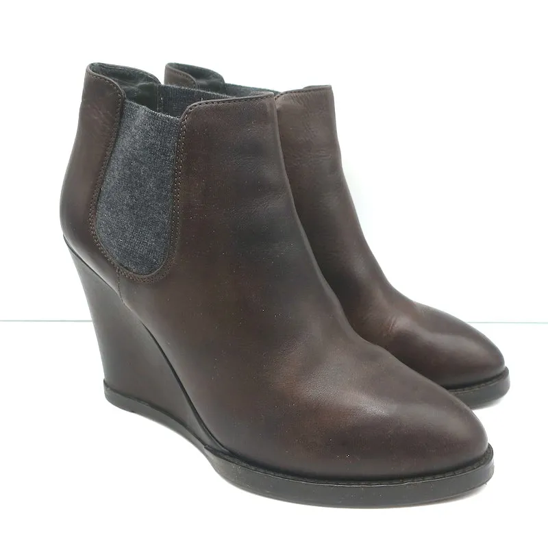 Bottes chelsea à talon compensé Brunello Cucinelli en cuir marron foncé taille 41