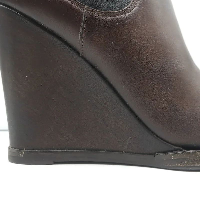 Bottes chelsea à talon compensé Brunello Cucinelli en cuir marron foncé taille 41