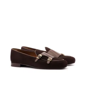 Dapperfam Shoes DapperFam Rialto in Brown / Dark Brown Men's Suede & Italian Leather Monk Slipper