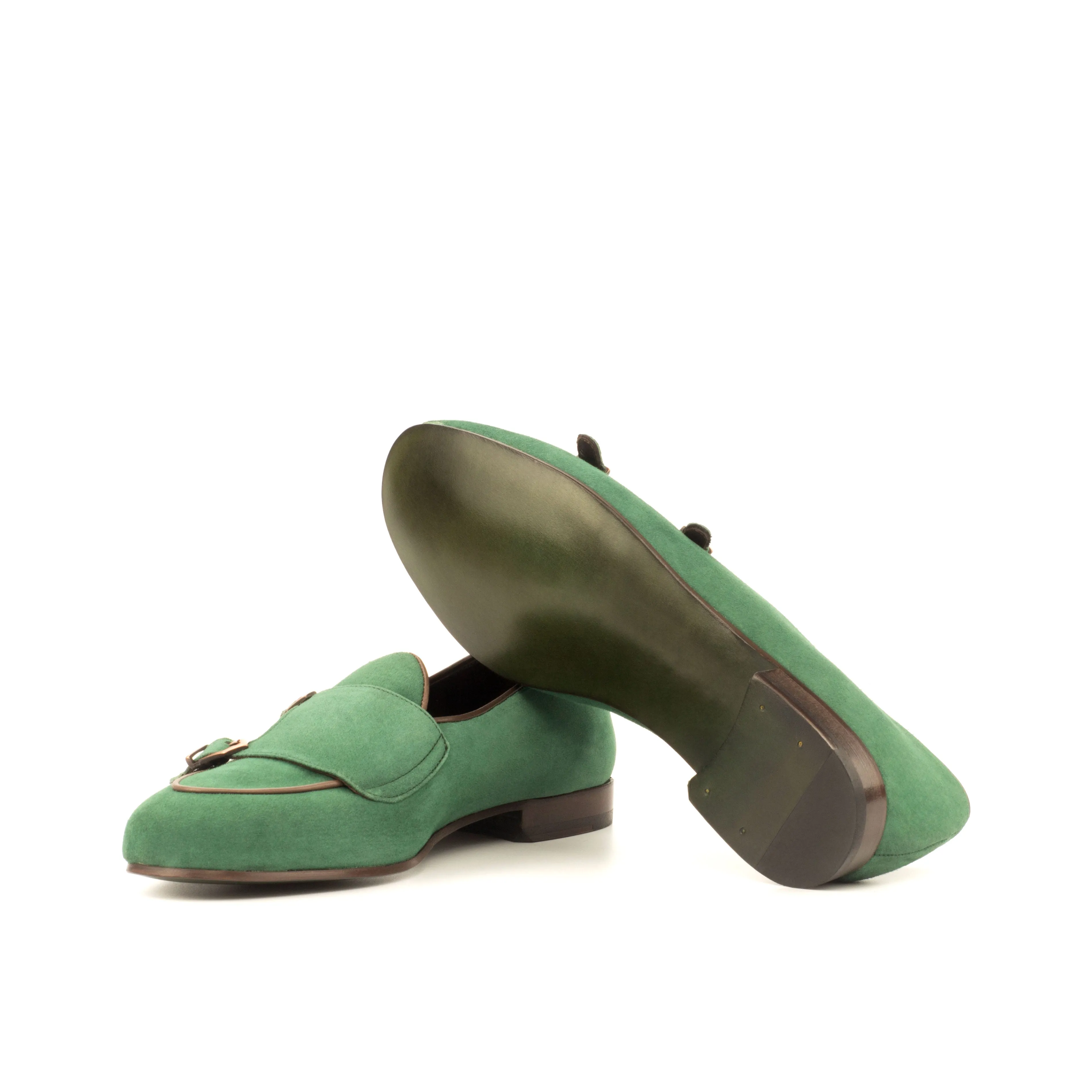 Dapperfam Shoes DapperFam Rialto en Forêt / Marron Foncé Mocassin Moine en Suède et Cuir Italien pour Homme