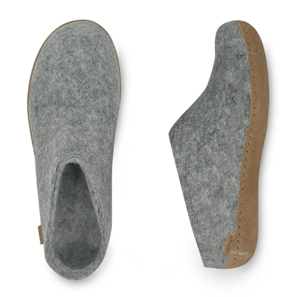 Chausson Modèle B pour Femme Glerups avec Semelle en Cuir Gris Clair