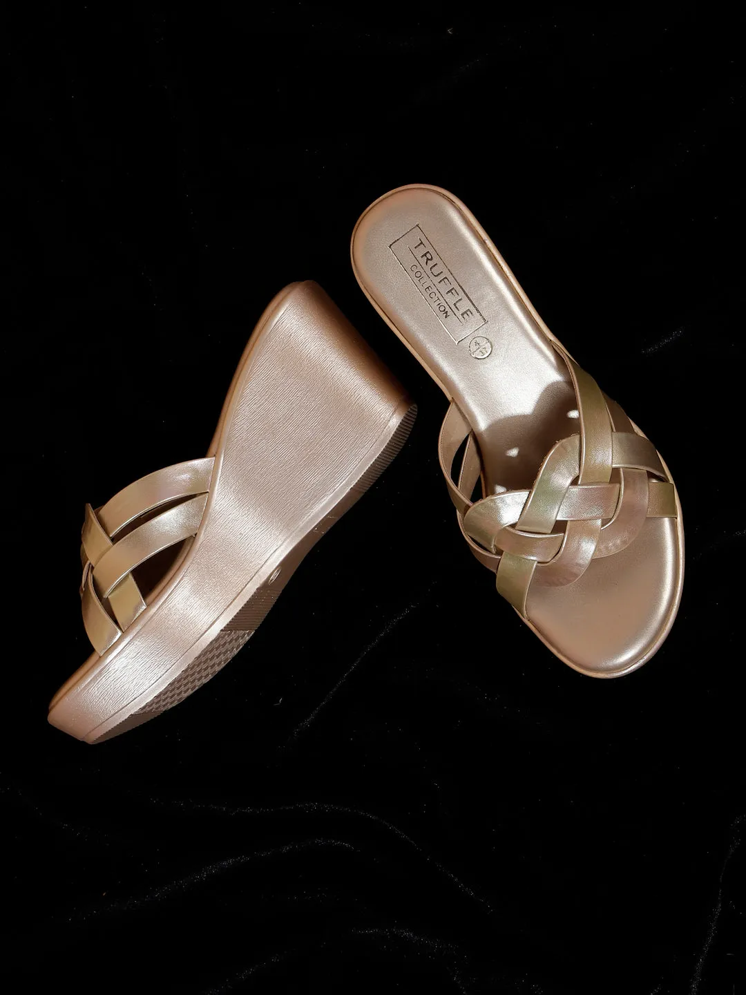 Wedges à enfiler en PU doré (TC-SLC-F58-GLD)