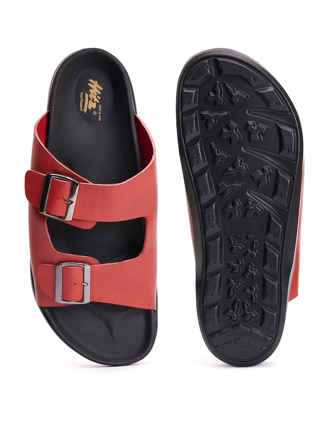 Mules ouvertes en cuir rouge pour hommes Hitz
