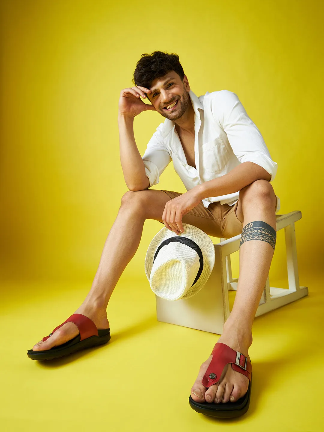 Mules ouvertes en cuir rouge pour hommes Hitz
