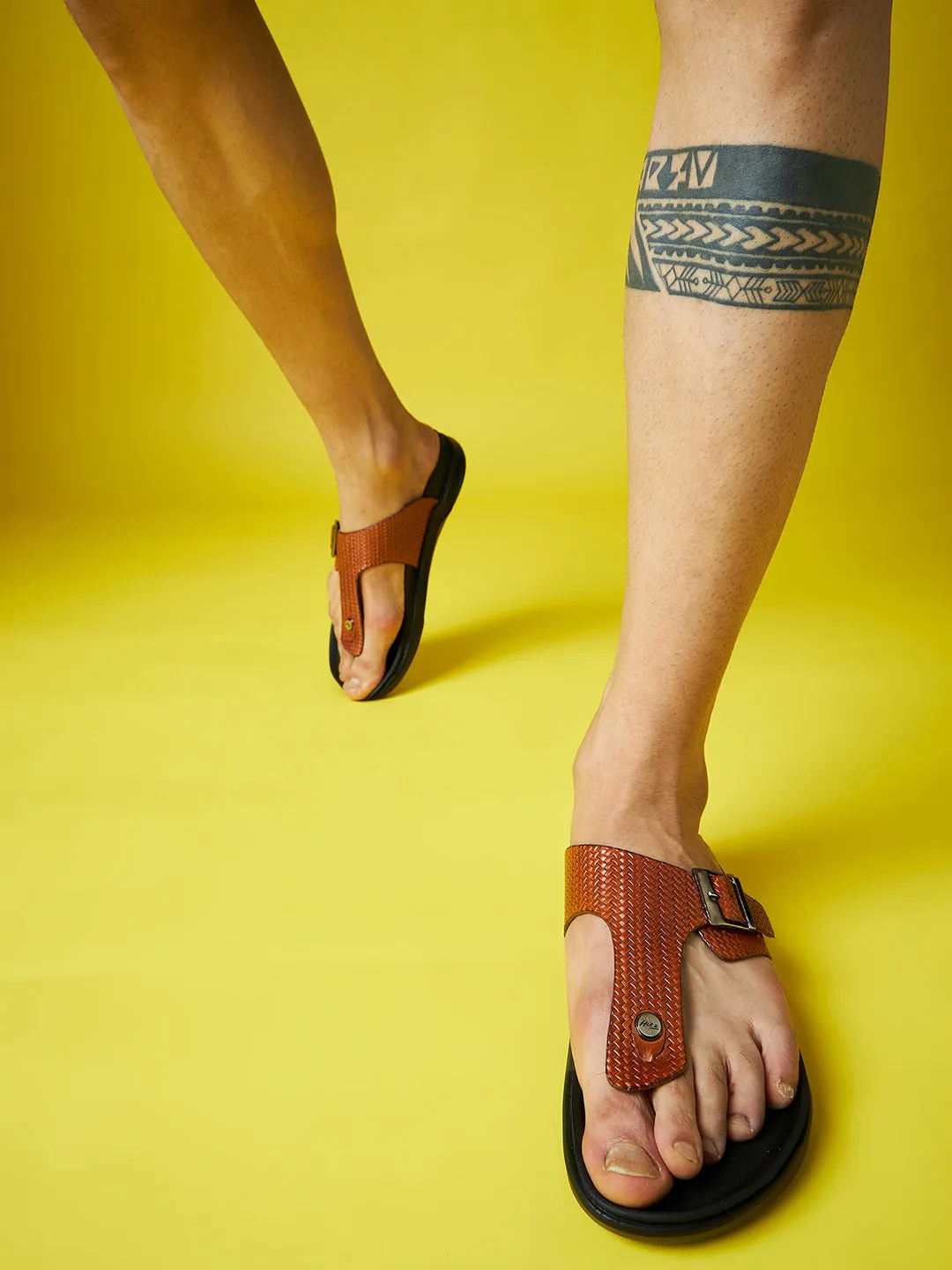 Mules en cuir brun pour hommes Hitz à bout ouvert