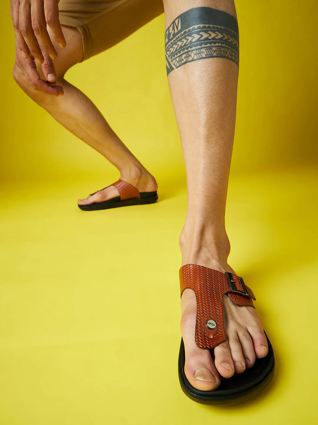 Mules en cuir brun pour hommes Hitz à bout ouvert