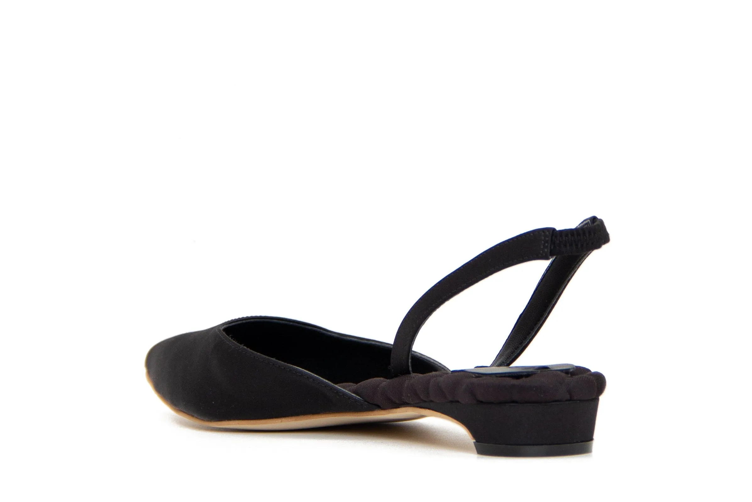 Escarpins plats vegan à brides Jackie Cotton | Satin noir