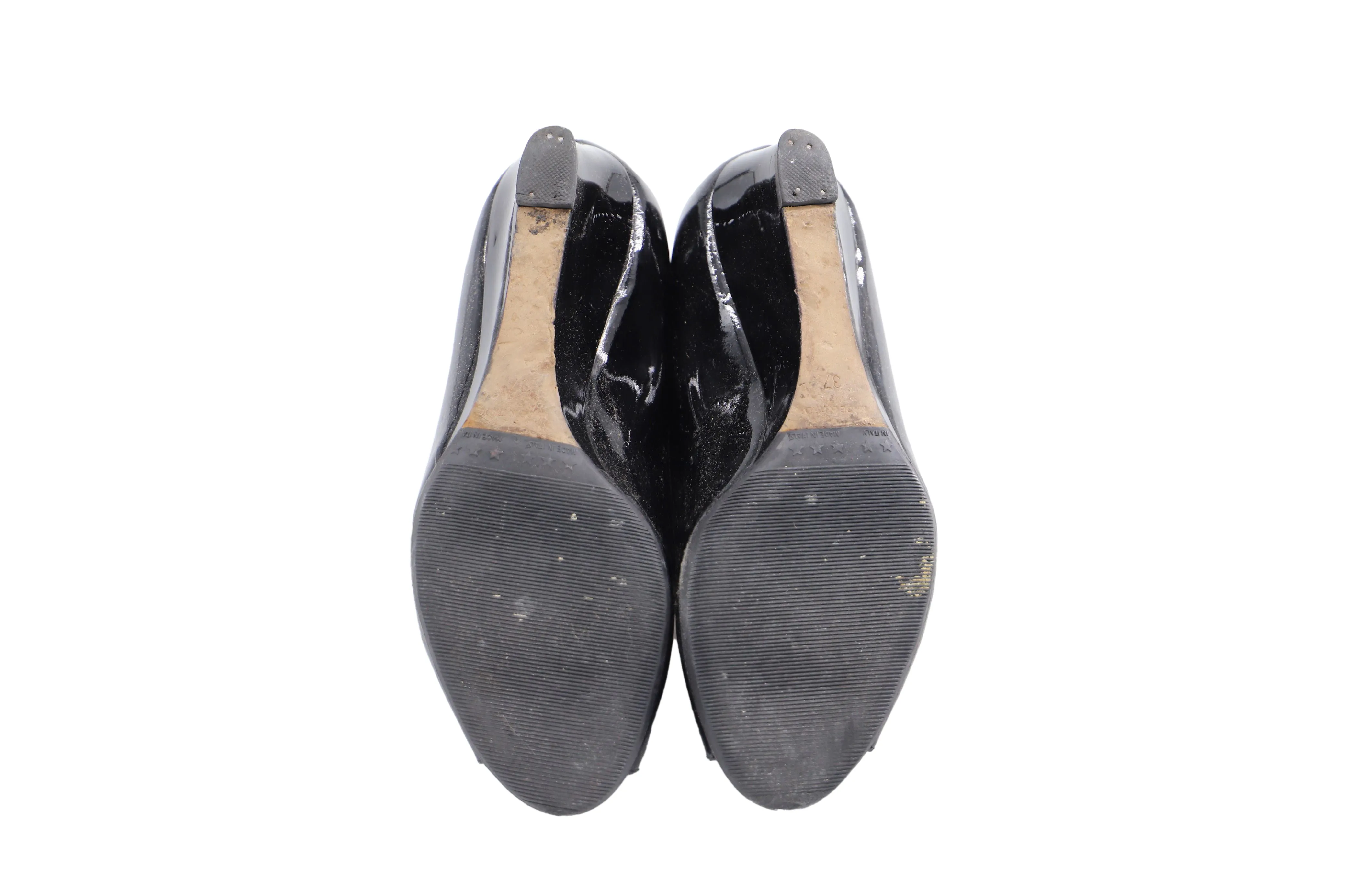Escarpins 'Baxen' à bouts ouverts avec semelle compensée en cuir vernis noir Jimmy Choo_Jimmy-Choo