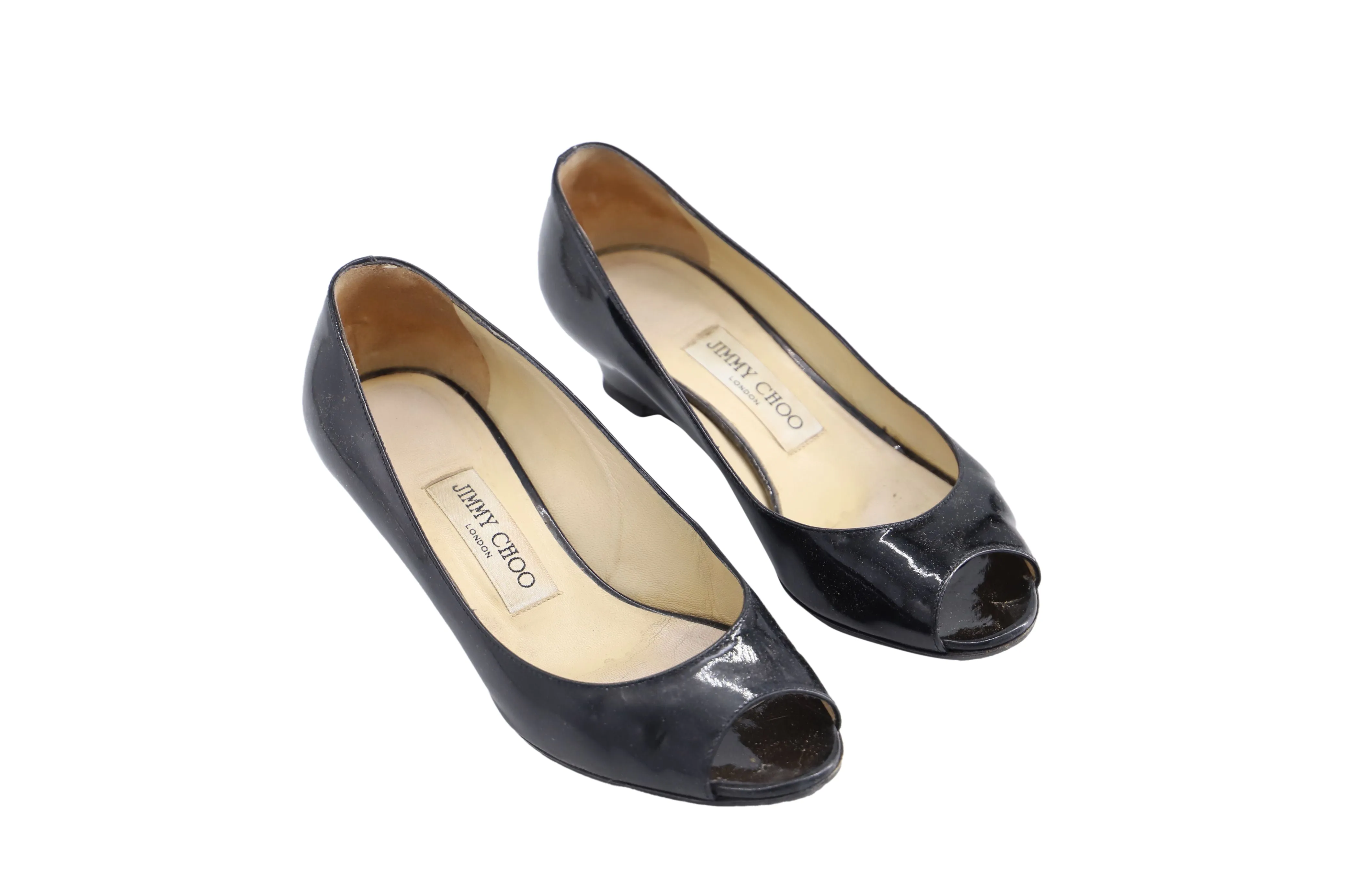 Escarpins 'Baxen' à bouts ouverts avec semelle compensée en cuir vernis noir Jimmy Choo_Jimmy-Choo