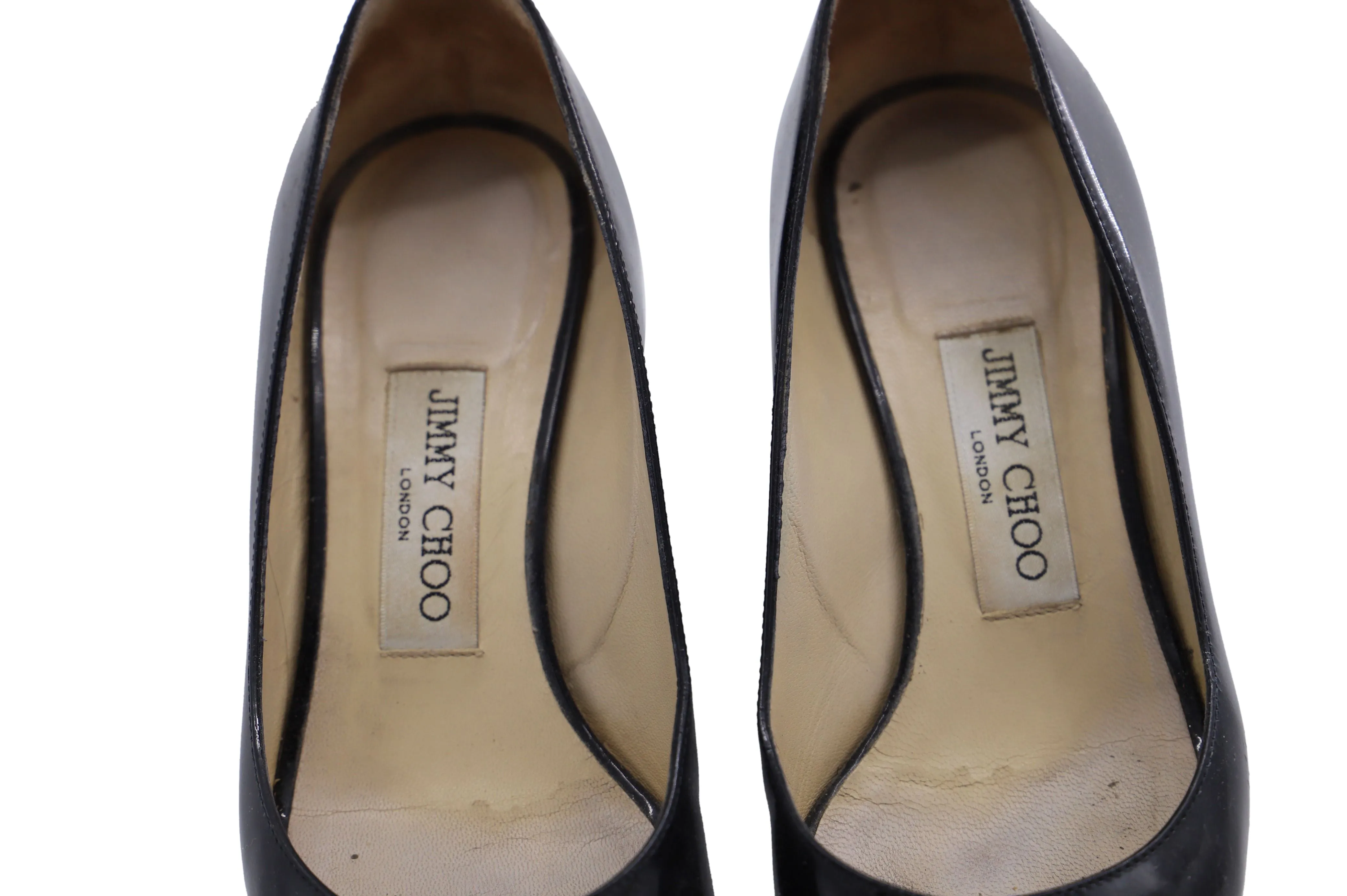 Escarpins 'Baxen' à bouts ouverts avec semelle compensée en cuir vernis noir Jimmy Choo_Jimmy-Choo