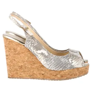 Jimmy Choo Champagne Metallic Snake Wedge in Animal Print Leather Shoes_Jimmy-Choo
