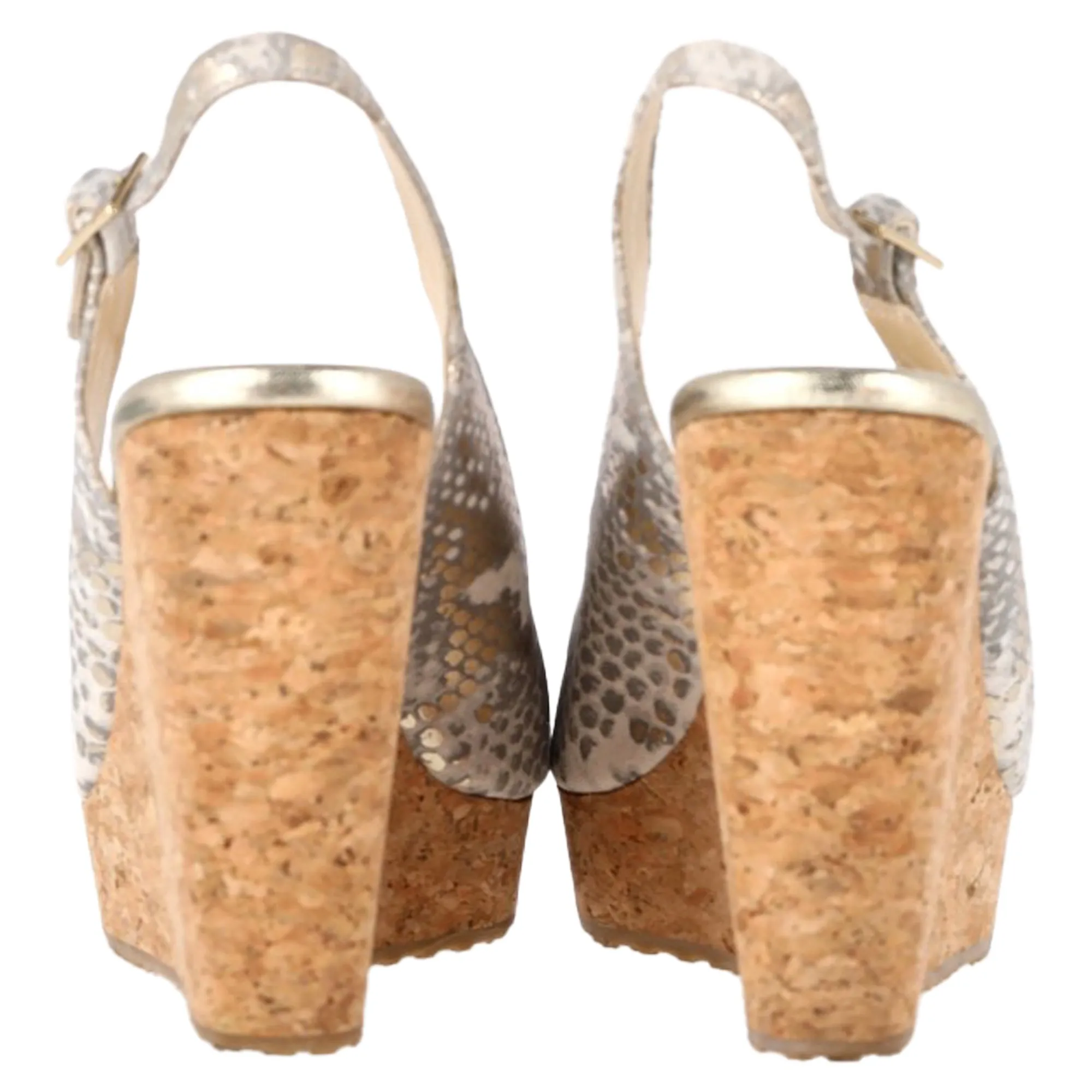 Jimmy Choo Escarpins à bouts ouverts en métal champagne et imprimé serpent