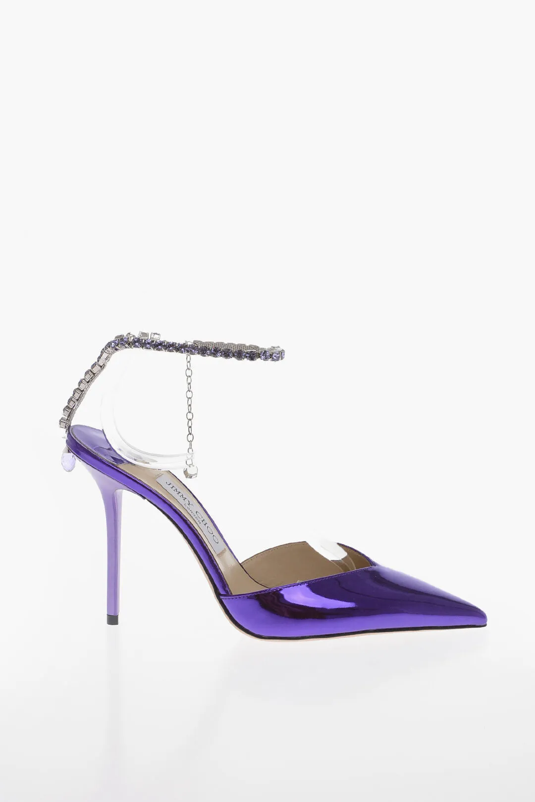 Jimmy Choo Escarpins Saeda à Bride en Cuir Verni Lamé avec Détails Bijoutés Taille 10C_Jimmy-Choo