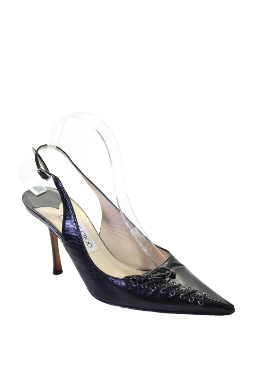 Jimmy Choo Escarpins Femme à Bout Pointu et Bride Cheville en Cuir Noir_Jimmy-Choo
