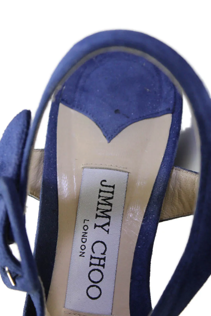 Jimmy Choo Escarpins à Bride Cheville Femme en Suède à Plateforme Bleu Marine
