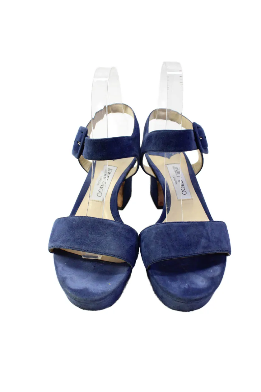 Jimmy Choo Escarpins à Bride Cheville Femme en Suède à Plateforme Bleu Marine